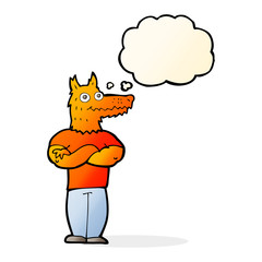 cartoon fox man with thought bubble