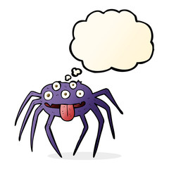 cartoon gross halloween spider with thought bubble