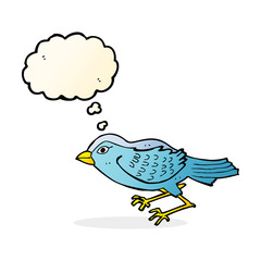 cartoon garden bird with thought bubble