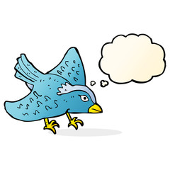 cartoon garden bird with thought bubble