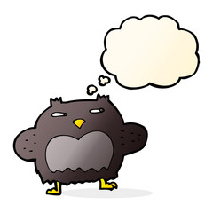 cartoon suspicious owl with thought bubble