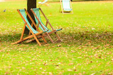 Empty chairs in St. James's Park London