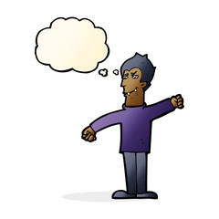 cartoon vampire man with thought bubble