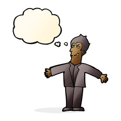 cartoon vampire man with open arms with thought bubble