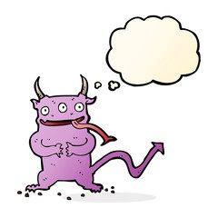 cartoon little demon with thought bubble