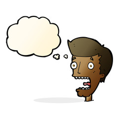 cartoon terrified man with thought bubble