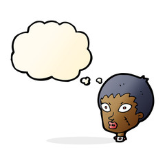 cartoon female zombie head with thought bubble