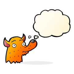 cartoon happy fox with thought bubble