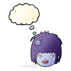 cartoon happy vampire girl face with thought bubble