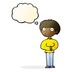 cartoon curious man with thought bubble