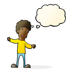 cartoon worried man with thought bubble