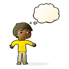 cartoon annoyed boy with thought bubble