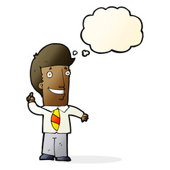 cartoon office man with idea with thought bubble