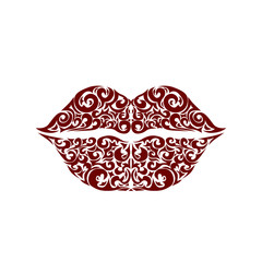 Ornate red lips icon logo kiss red lipstick.