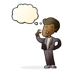 Fototapeta premium cartoon cool guy snapping fingers with thought bubble