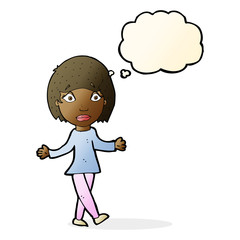 cartoon surprised woman with thought bubble