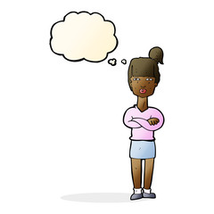 cartoon annoyed woman with thought bubble