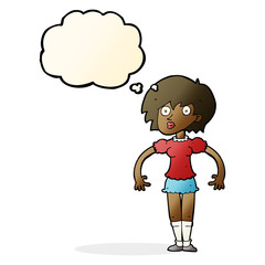 cartoon surprised woman with thought bubble