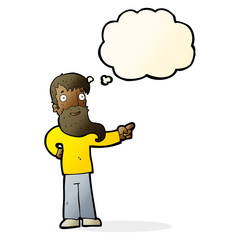 Fototapeta premium cartoon man with beard pointing with thought bubble
