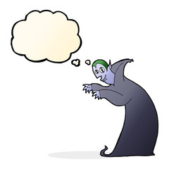 cartoon spooky vampire with thought bubble