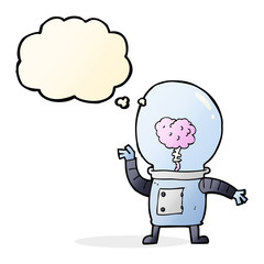 cartoon robot cyborg with thought bubble