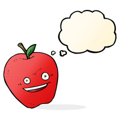 cartoon happy apple with thought bubble