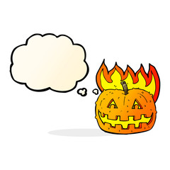 cartoon pumpkin with thought bubble