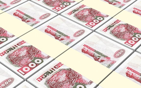 Algerian dinar bills stacks background. Computer generated 3D photo rendering.