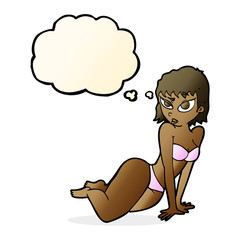 cartoon sexy woman in underwear with thought bubble
