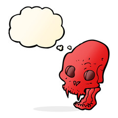 cartoon spooky vampire skull with thought bubble
