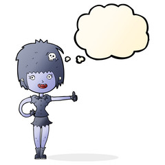 cartoon vampire girl giving thumbs up sign with thought bubble