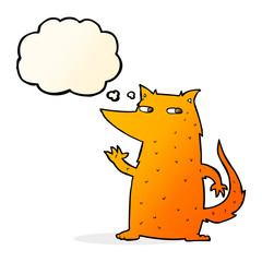 cartoon fox waving with thought bubble