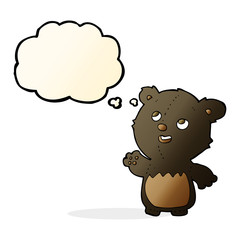 cartoon happy little teddy black bear with thought bubble