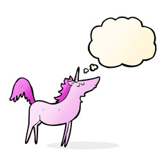 cartoon unicorn with thought bubble