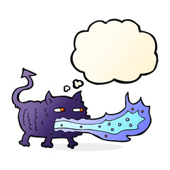 cartoon fire breathing imp with thought bubble