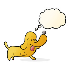 cartoon happy dog with thought bubble