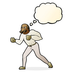cartoon retro boxer man with thought bubble