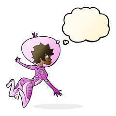 cartoon space woman with thought bubble
