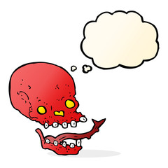 cartoon spooky skull with thought bubble