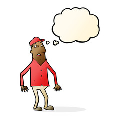 cartoon shocked man with thought bubble