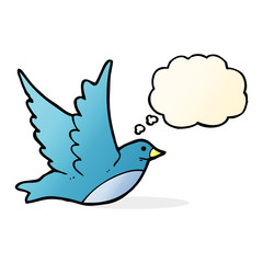 cartoon flying bird with thought bubble