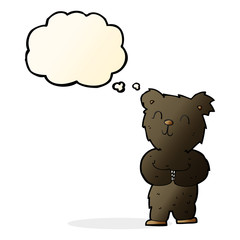 cartoon happy little black bear with thought bubble