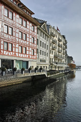 Naklejka premium houses in old town and The Reuss River in City of Luzern, Switzerland