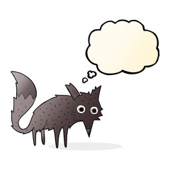funny cartoon little wolf with thought bubble
