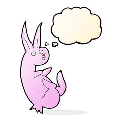 cue cartoon rabbit with thought bubble