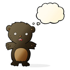 frightened black bear cartoon with thought bubble