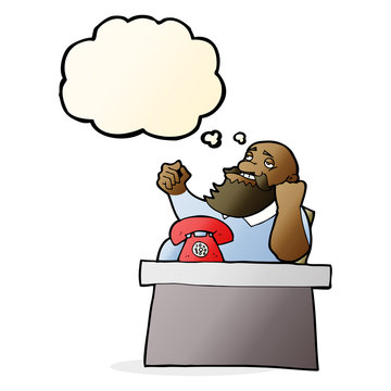 recommend clip art: cartoon arrogant boss man with thought bubble