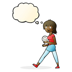cartoon soccer girl with thought bubble