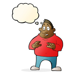 cartoon excited overweight man with thought bubble