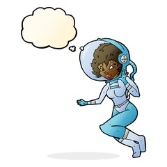 cartoon space woman with thought bubble
